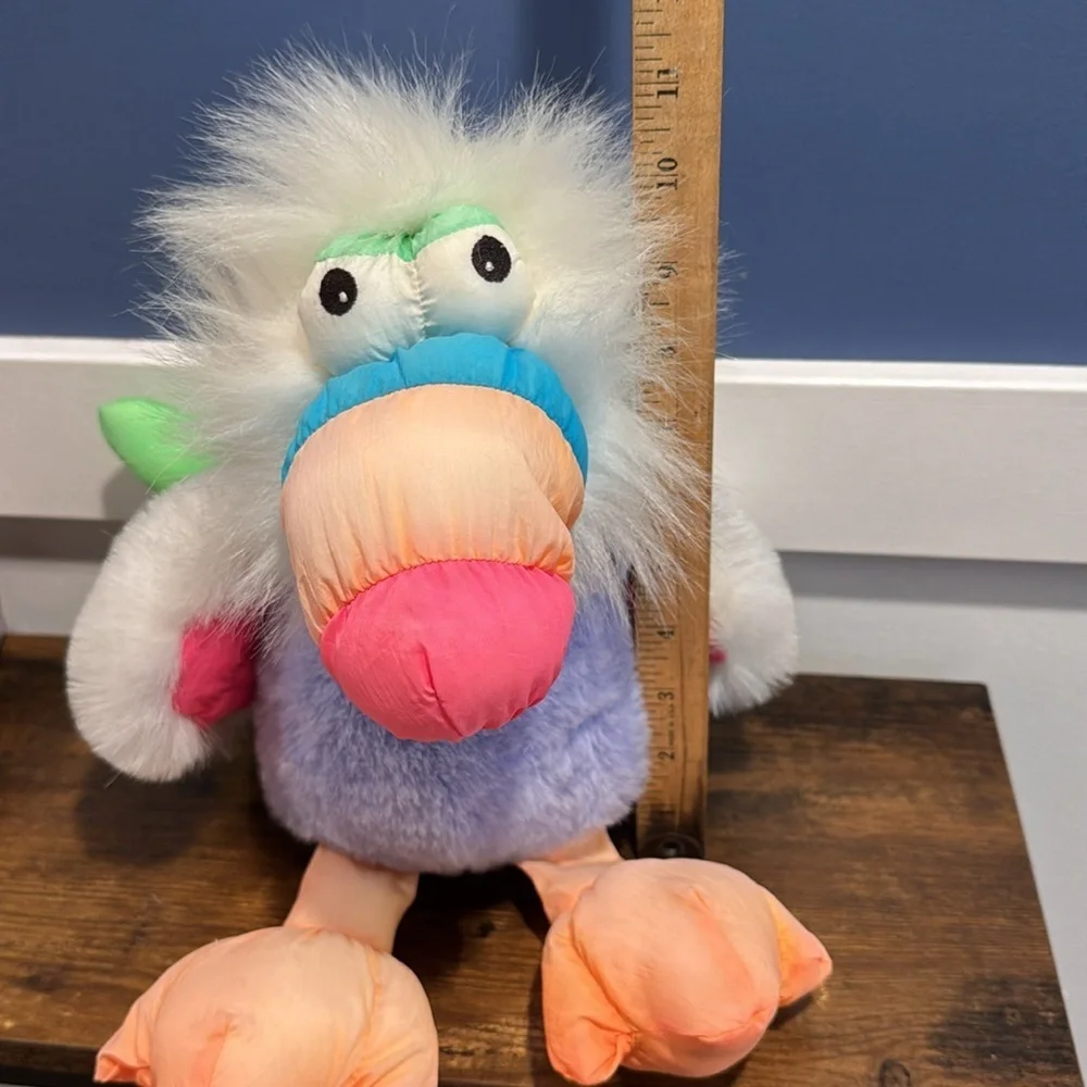Vintage 90s Dan-Dee Bright Neon Nylon Parachute Beak Toucan Parrot Bird Plush